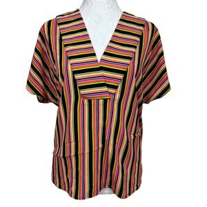 Ivu Jane Multicolor Striped V-Neck Dolman Short Sleeve Tunic Top Blouse Women XS